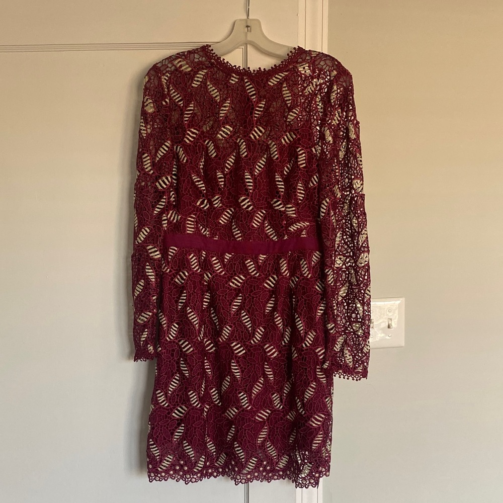 TALULAH Deep Red Lace Long Sleeve Dress